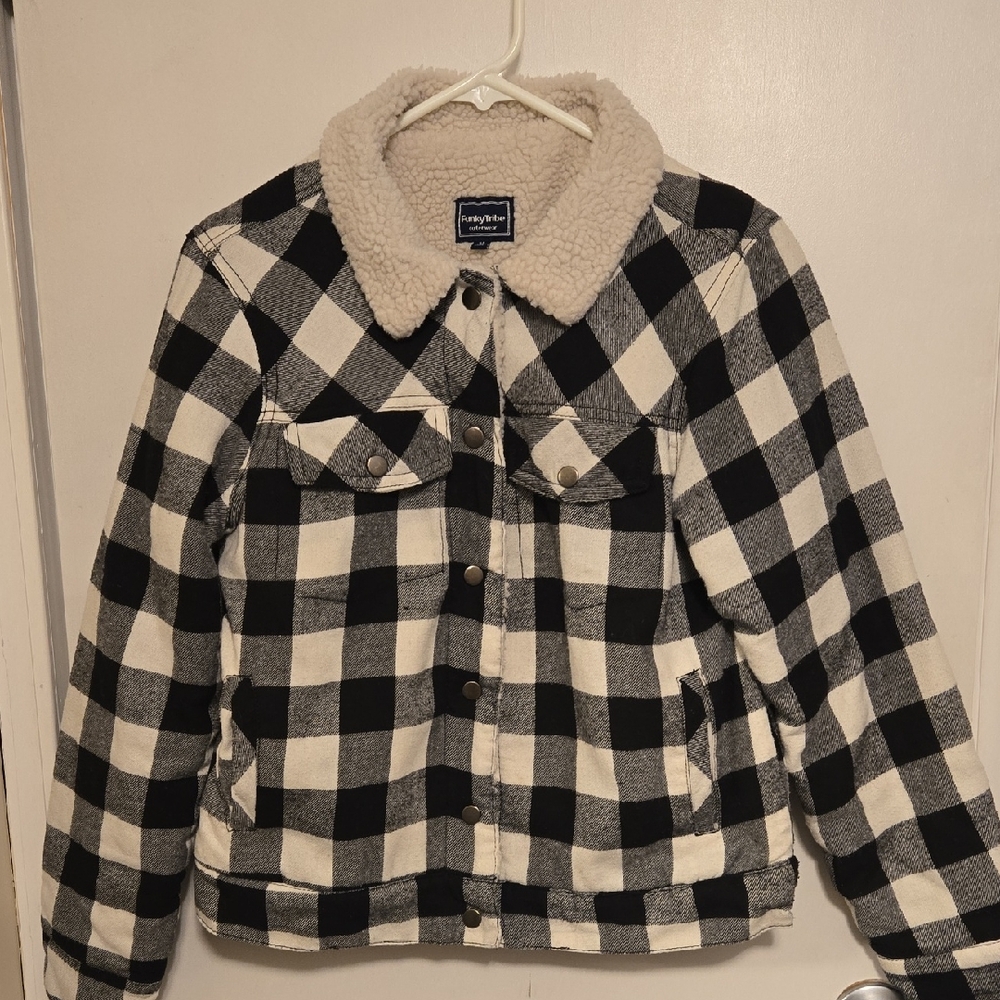 Womens Black and White Checkered Jacket